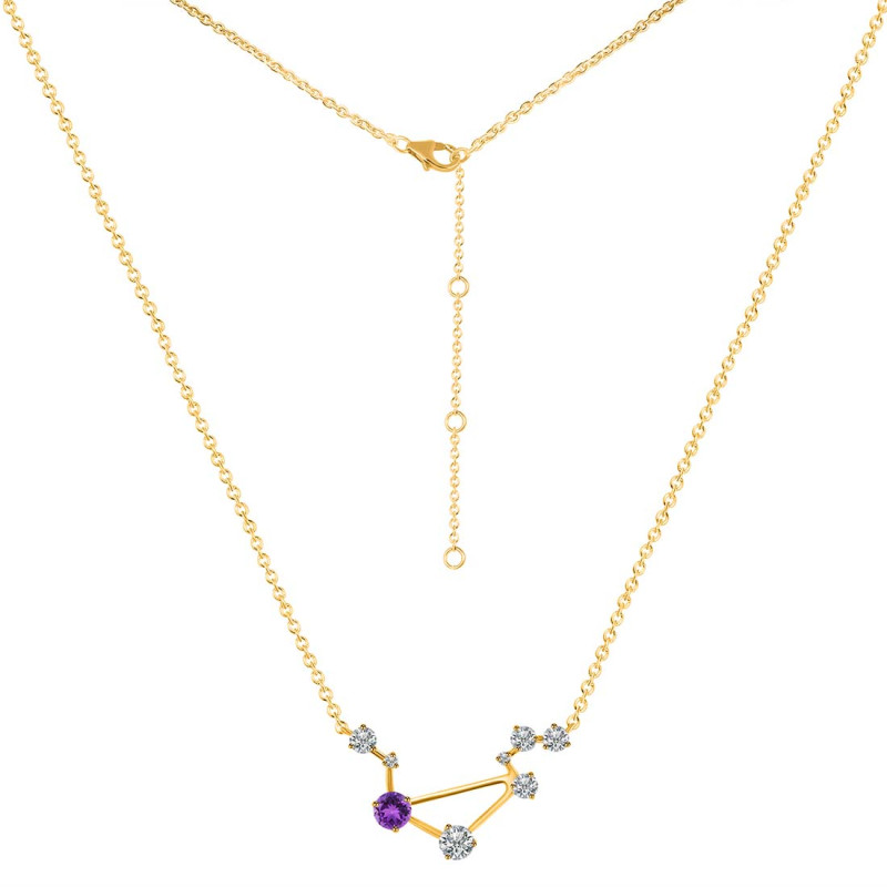 Libra Zodiac Star Constellation Amethyst & White Topaz Necklace AMT-RDN-494.