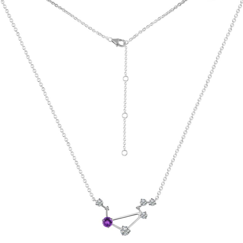 Libra Zodiac Star Constellation Amethyst & White Topaz Necklace