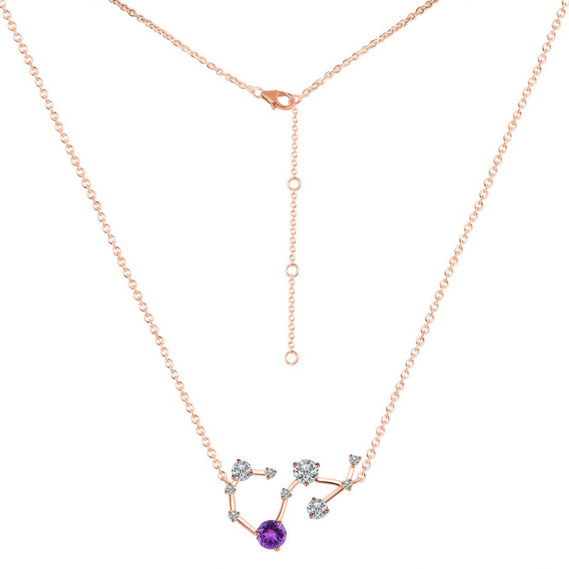 Scorpio Zodiac Star Constellation Amethyst & White Topaz Necklace AMT-RDN-495.