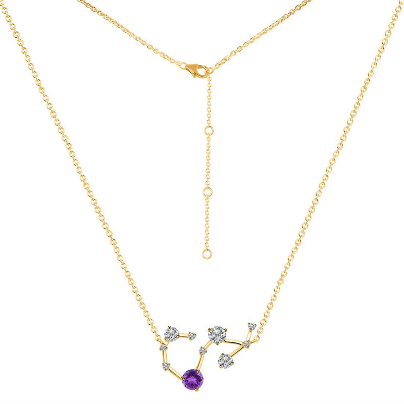 Scorpio Zodiac Star Constellation Amethyst & White Topaz Necklace AMT-RDN-495.