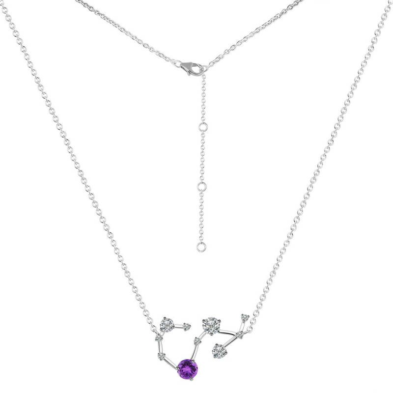 Scorpio Zodiac Star Constellation Amethyst & White Topaz Necklace