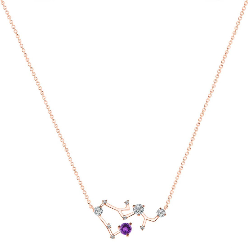 Sagittarius Zodiac Star Constellation Amethyst & White Topaz Necklace AMT-RDN-496.