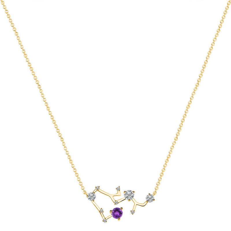 Sagittarius Zodiac Star Constellation Amethyst & White Topaz Necklace AMT-RDN-496.