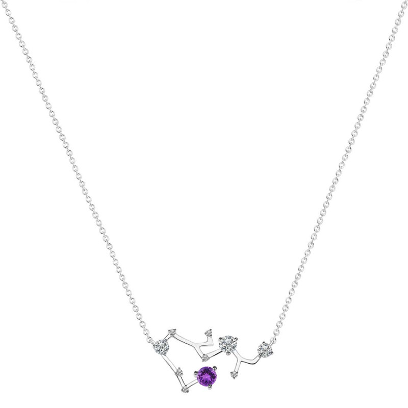 Sagittarius Zodiac Star Constellation Amethyst & White Topaz Necklace AMT-RDN-496.