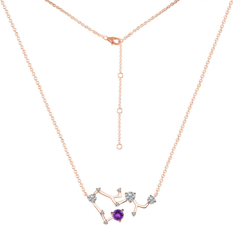 Sagittarius Zodiac Star Constellation Amethyst & White Topaz Necklace AMT-RDN-496.