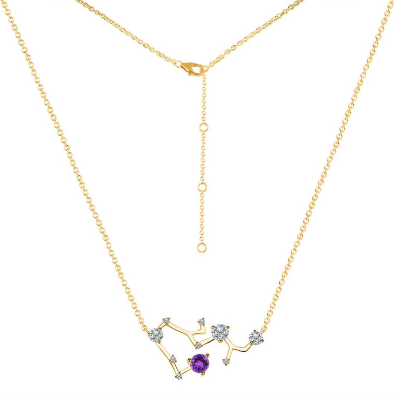 Sagittarius Zodiac Star Constellation Amethyst & White Topaz Necklace AMT-RDN-496.