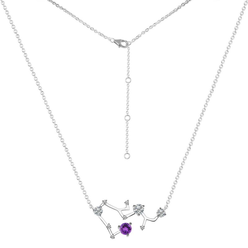 Sagittarius Zodiac Star Constellation Amethyst & White Topaz Necklace
