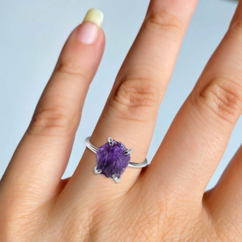Amethyst Raw Crystal Ring AMT-RR-350.