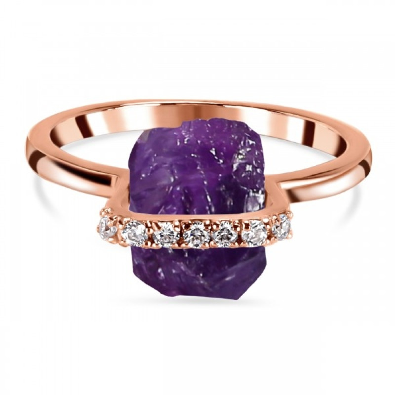 Amethyst Raw Crystal & White Topaz Ring AMT-RR-381.