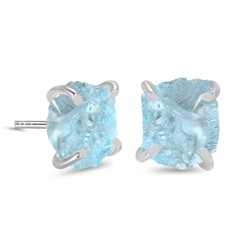 Aquamarine Raw Crystal Stud Earring
