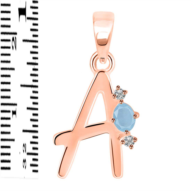 Aquamarine & White Topaz Alphabet A Pendant AQM-RDA-1.