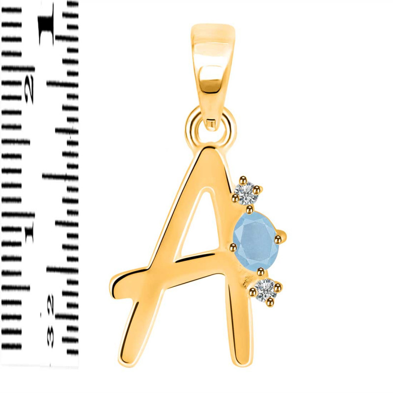 Aquamarine & White Topaz Alphabet A Pendant AQM-RDA-1.