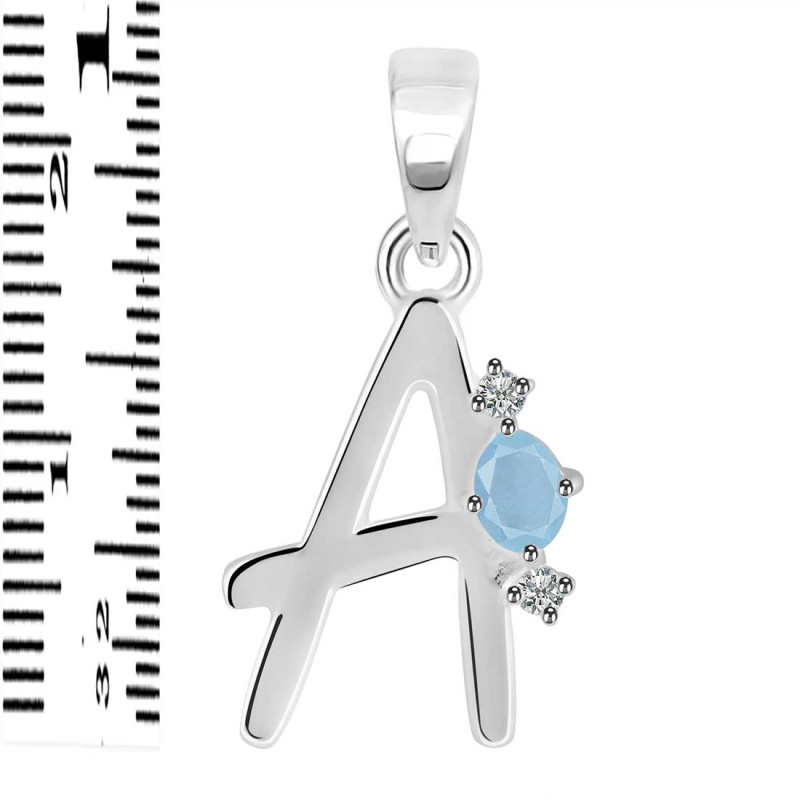 Aquamarine & White Topaz Alphabet A Pendant AQM-RDA-1.