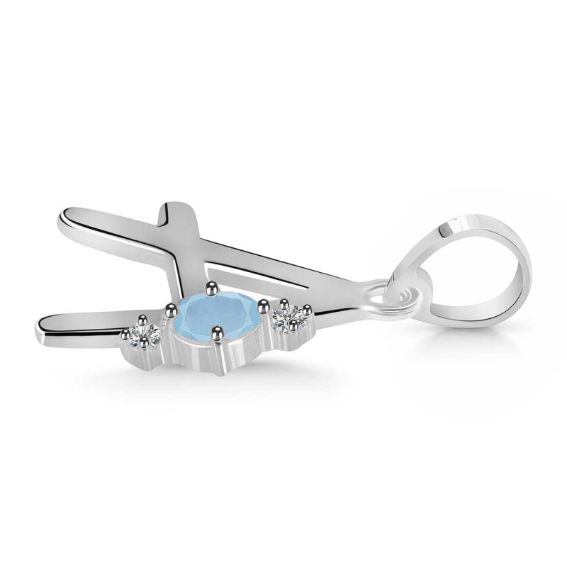 Aquamarine & White Topaz Alphabet A Pendant