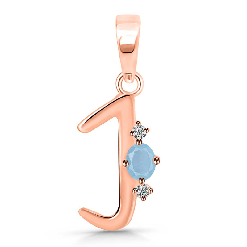 Aquamarine & White Topaz Alphabet J Pendant AQM-RDA-10.