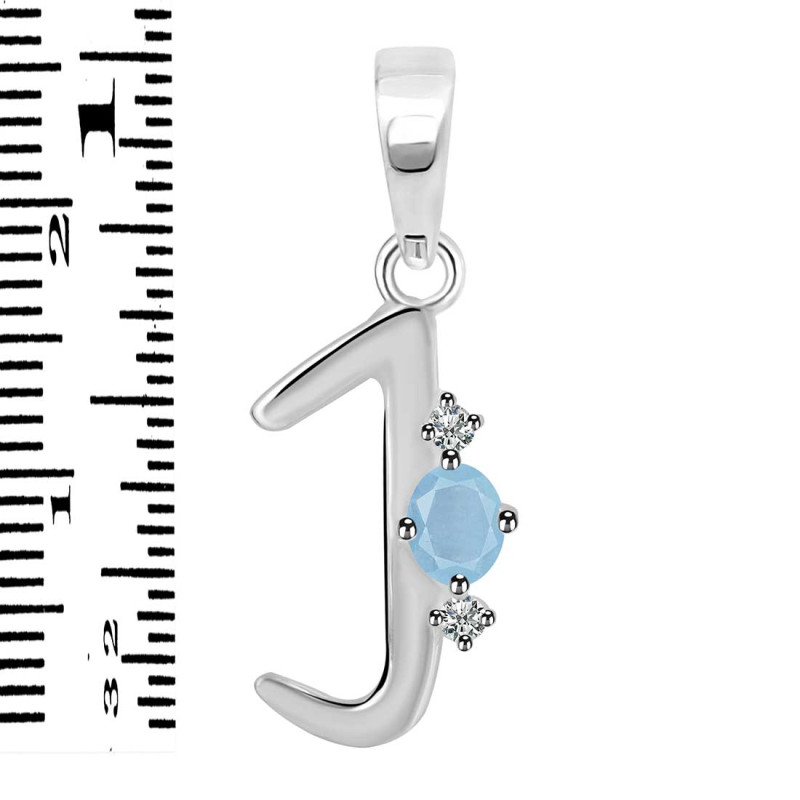Aquamarine & White Topaz Alphabet J Pendant AQM-RDA-10.