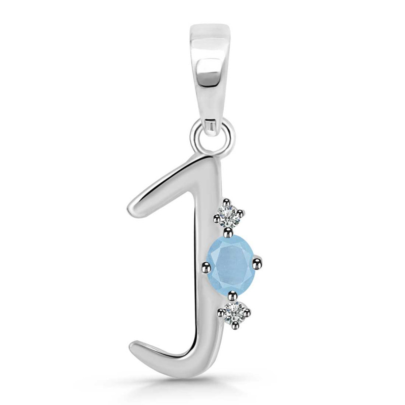 Aquamarine & White Topaz Alphabet J Pendant AQM-RDA-10.