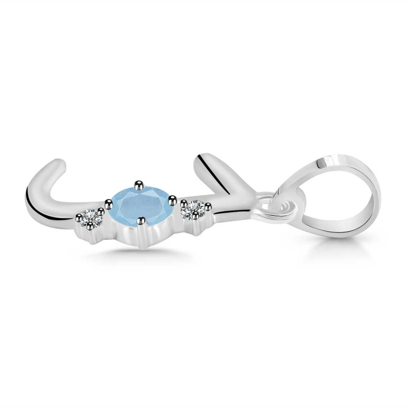 Aquamarine & White Topaz Alphabet J Pendant