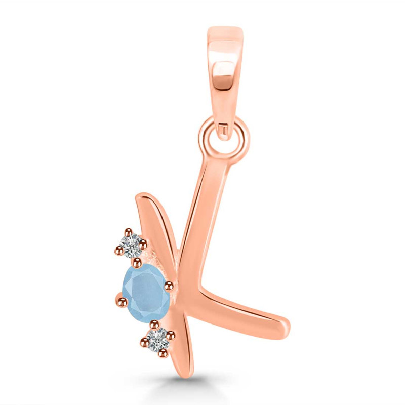 Aquamarine & White Topaz Alphabet K Pendant AQM-RDA-11.