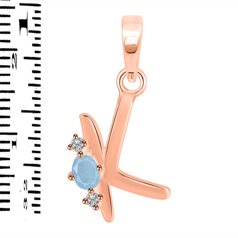 Aquamarine & White Topaz Alphabet K Pendant AQM-RDA-11.