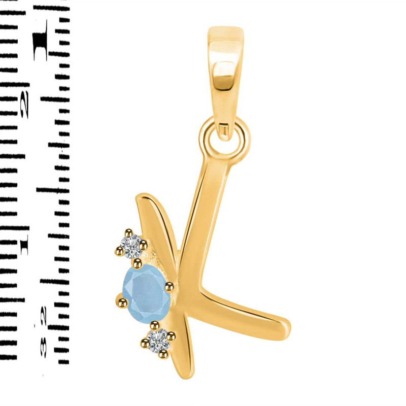 Aquamarine & White Topaz Alphabet K Pendant AQM-RDA-11.