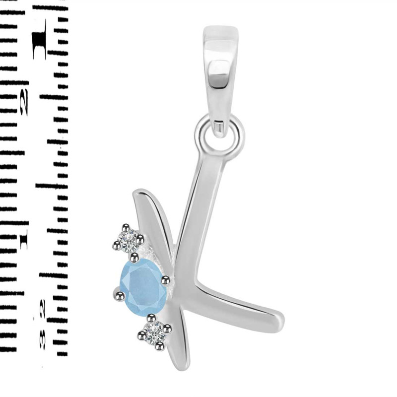 Aquamarine & White Topaz Alphabet K Pendant AQM-RDA-11.