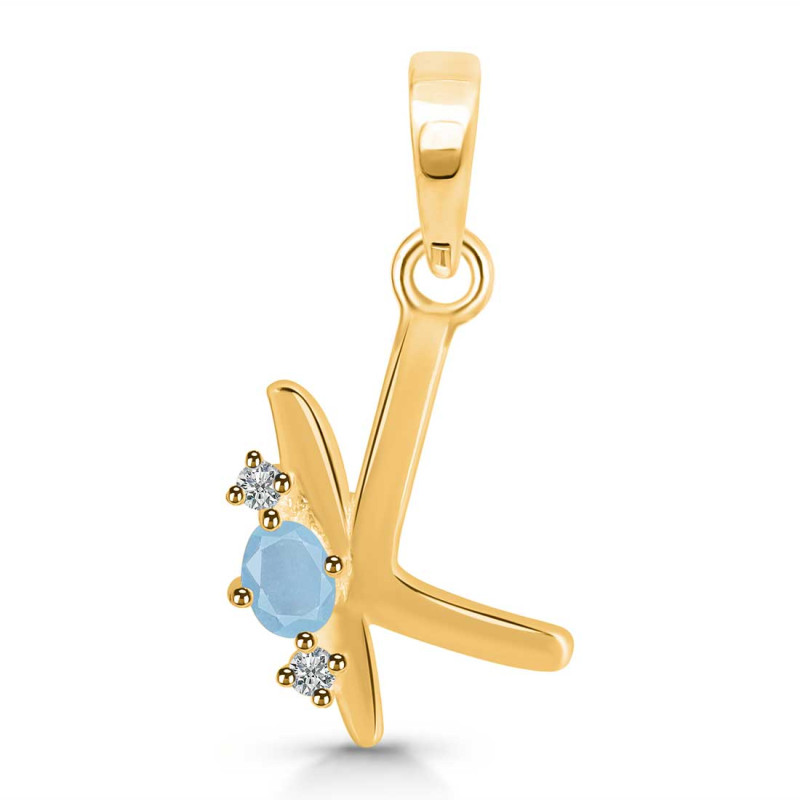 Aquamarine & White Topaz Alphabet K Pendant AQM-RDA-11.