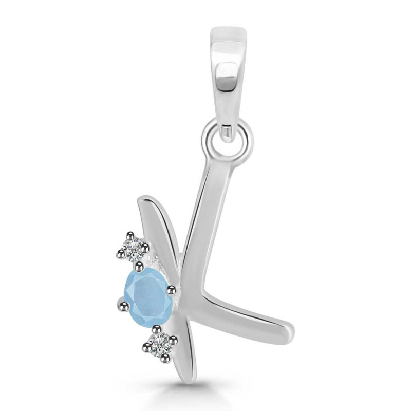 Aquamarine & White Topaz Alphabet K Pendant AQM-RDA-11.