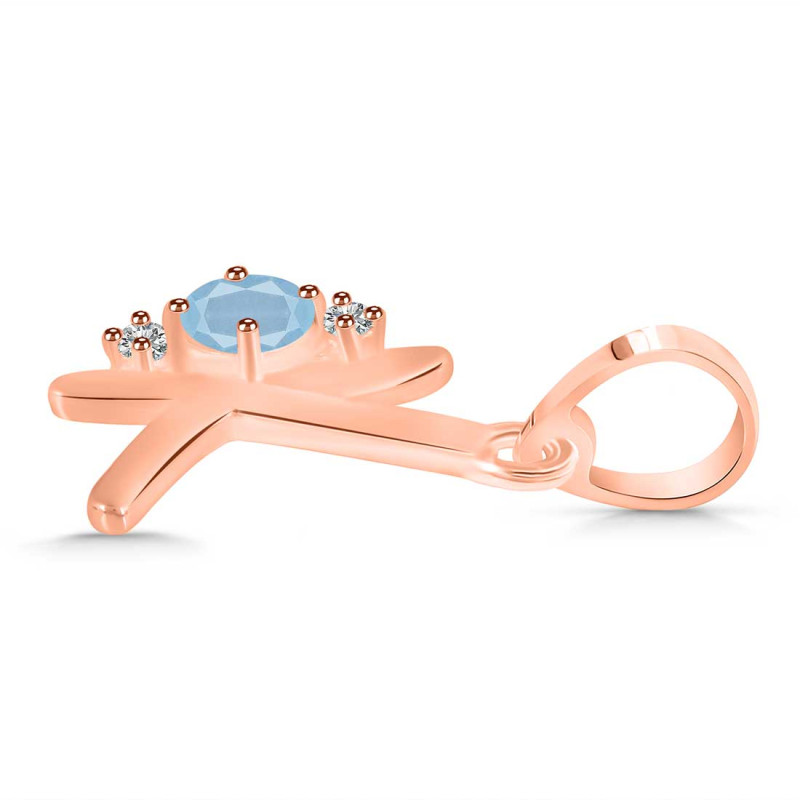 Aquamarine & White Topaz Alphabet K Pendant AQM-RDA-11.