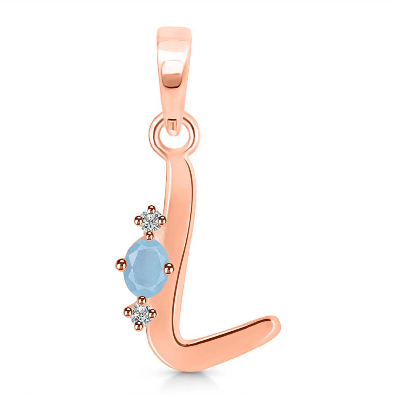 Aquamarine & White Topaz Alphabet L Pendant AQM-RDA-12.