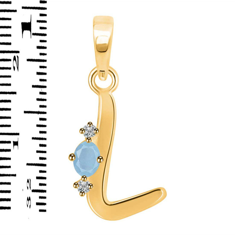 Aquamarine & White Topaz Alphabet L Pendant AQM-RDA-12.
