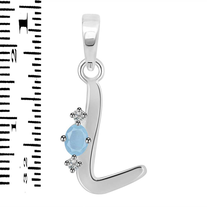 Aquamarine & White Topaz Alphabet L Pendant AQM-RDA-12.