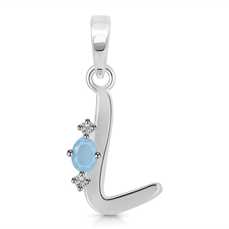 Aquamarine & White Topaz Alphabet L Pendant AQM-RDA-12.