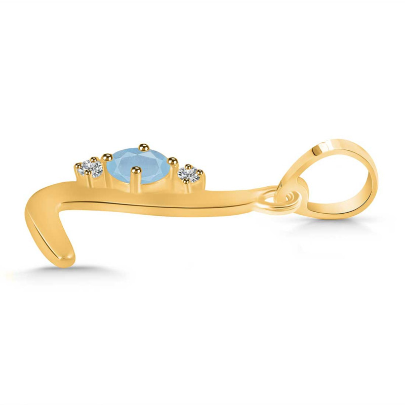 Aquamarine & White Topaz Alphabet L Pendant AQM-RDA-12.