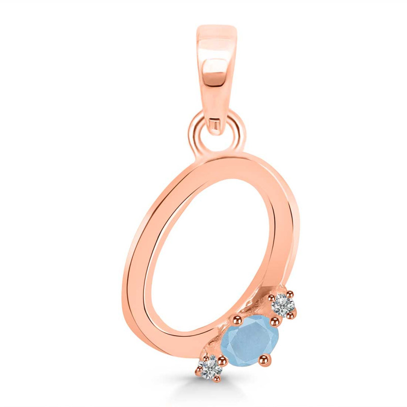 Aquamarine & White Topaz Alphabet O Pendant AQM-RDA-15.