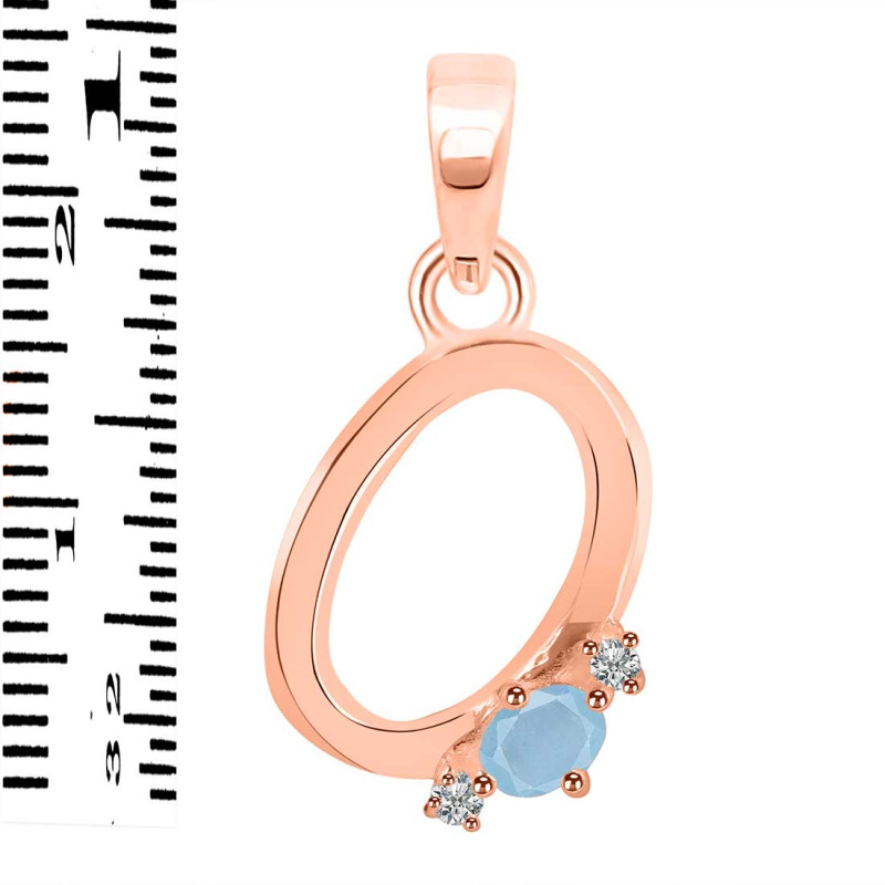 Aquamarine & White Topaz Alphabet O Pendant AQM-RDA-15.