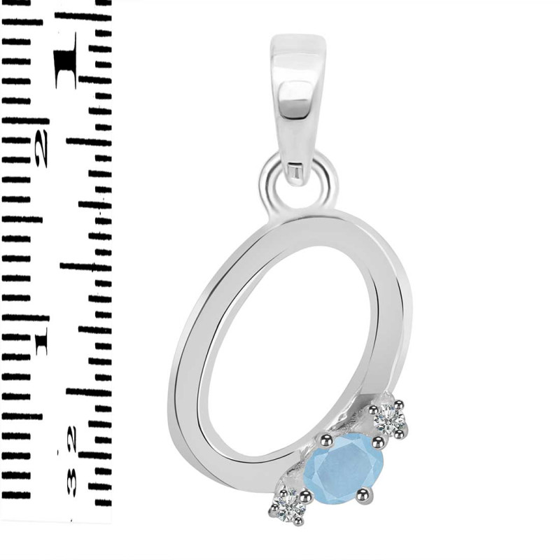 Aquamarine & White Topaz Alphabet O Pendant AQM-RDA-15.