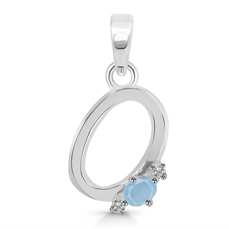 Aquamarine & White Topaz Alphabet O Pendant AQM-RDA-15.