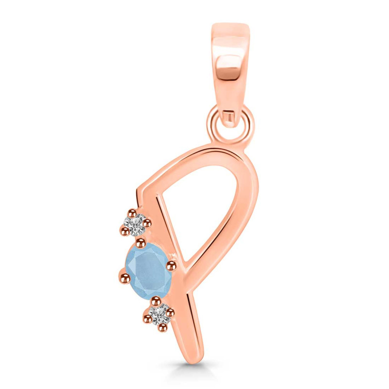 Aquamarine & White Topaz Alphabet P Pendant AQM-RDA-16.