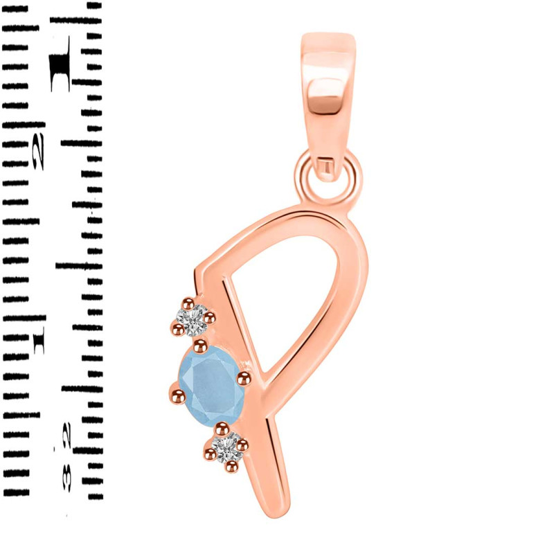 Aquamarine & White Topaz Alphabet P Pendant AQM-RDA-16.