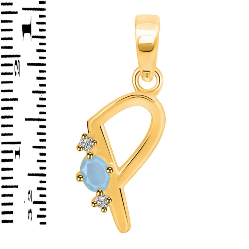 Aquamarine & White Topaz Alphabet P Pendant AQM-RDA-16.