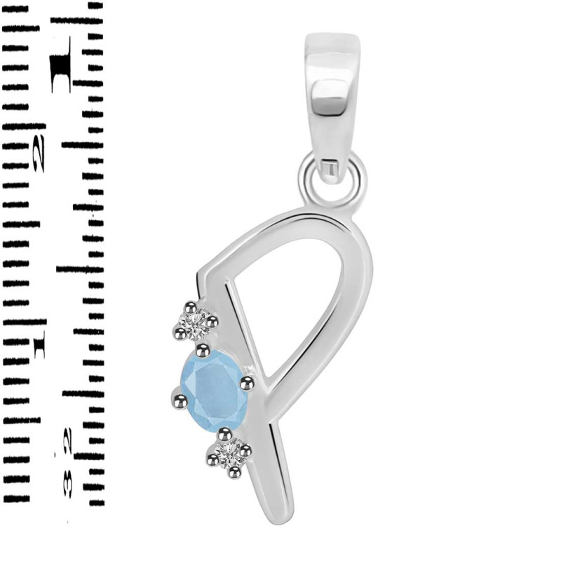 Aquamarine & White Topaz Alphabet P Pendant AQM-RDA-16.