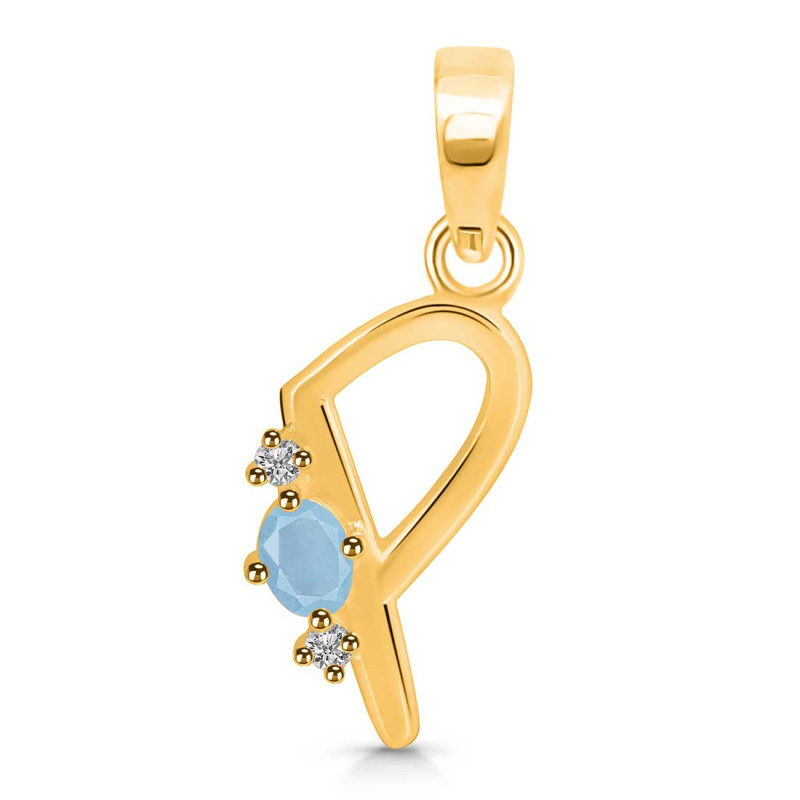 Aquamarine & White Topaz Alphabet P Pendant AQM-RDA-16.
