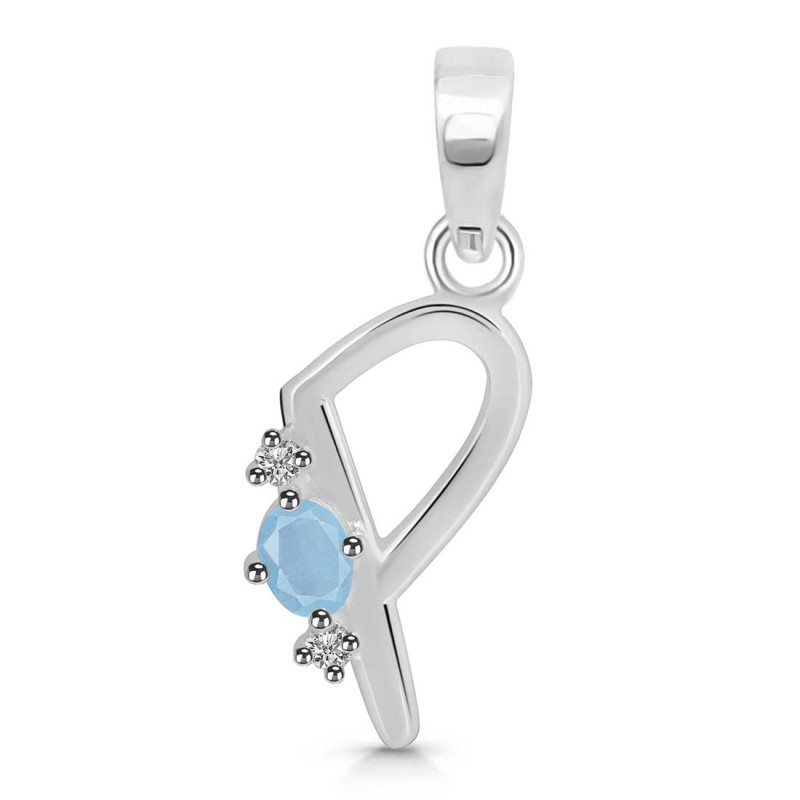 Aquamarine & White Topaz Alphabet P Pendant AQM-RDA-16.