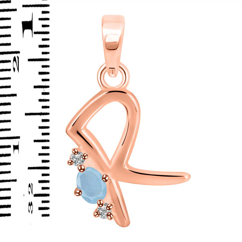 Aquamarine & White Topaz Alphabet R Pendant AQM-RDA-18.