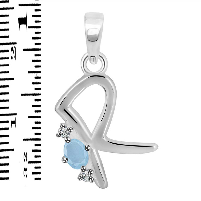 Aquamarine & White Topaz Alphabet R Pendant AQM-RDA-18.