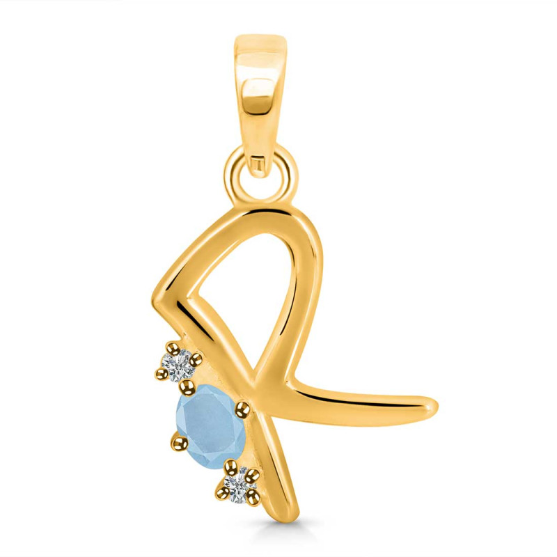 Aquamarine & White Topaz Alphabet R Pendant AQM-RDA-18.