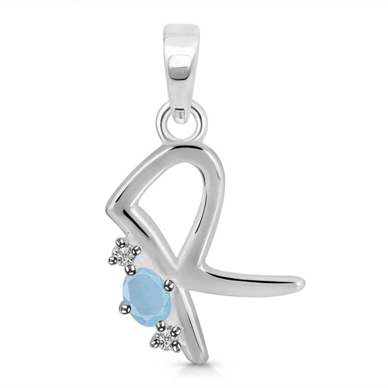 Aquamarine & White Topaz Alphabet R Pendant AQM-RDA-18.