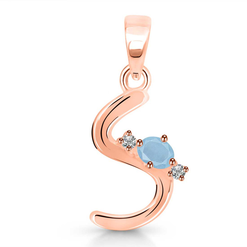 Aquamarine & White Topaz Alphabet S Pendant AQM-RDA-19.
