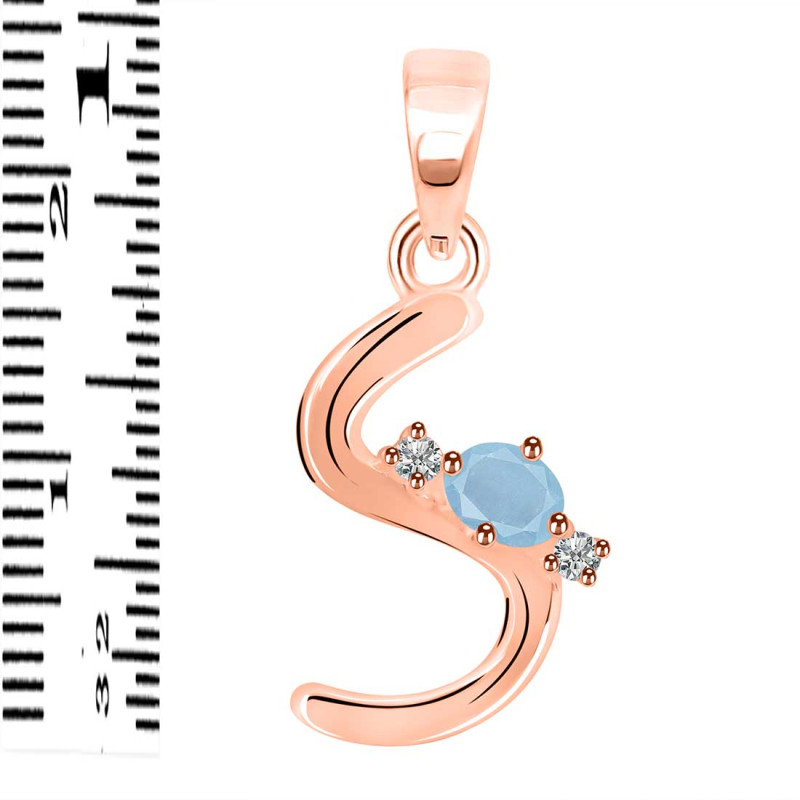 Aquamarine & White Topaz Alphabet S Pendant AQM-RDA-19.